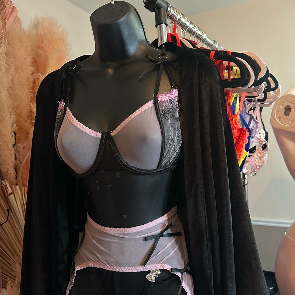 Chic Black and Pink Lace Bra